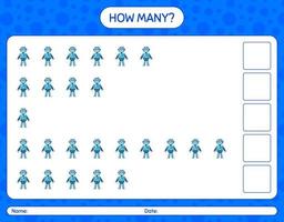 How many counting game with robot toy. worksheet for preschool kids, kids activity sheet vector