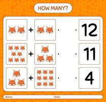 How many counting game with red fox. worksheet for preschool kids, kids activity sheet vector