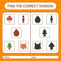 Find the correct shadows game with christmas icon. worksheet for preschool kids, kids activity sheet vector