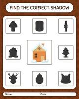 Find the correct shadows game with house. worksheet for preschool kids, kids activity sheet vector