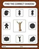 encuentra el juego de sombras correcto con el árbol muerto. hoja de trabajo para niños en edad preescolar, hoja de actividades para niños vector