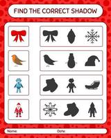 encuentra el juego de sombras correcto con el icono de navidad. hoja de trabajo para niños en edad preescolar, hoja de actividades para niños vector