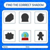 Find the correct shadows game with glass snow ball. worksheet for preschool kids, kids activity sheet vector