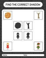 Find the correct shadows game with christmas icon. worksheet for preschool kids, kids activity sheet vector