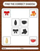 encuentra el juego de sombras correcto con el icono de navidad. hoja de trabajo para niños en edad preescolar, hoja de actividades para niños vector