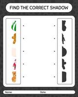 Find the correct shadows game with christmas icon. worksheet for preschool kids, kids activity sheet vector