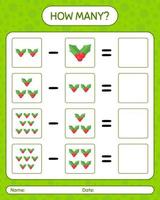 How many counting game with holly berry. worksheet for preschool kids, kids activity sheet vector