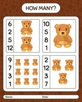 How many counting game with teddy bear. worksheet for preschool kids, kids activity sheet vector