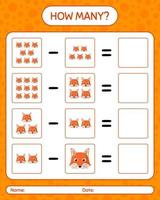 How many counting game with red fox. worksheet for preschool kids, kids activity sheet vector