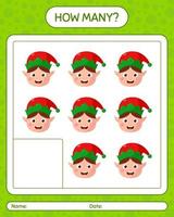 How many counting game with elf. worksheet for preschool kids, kids activity sheet vector