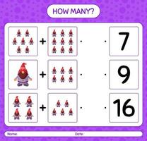 How many counting game with gnome. worksheet for preschool kids, kids activity sheet vector