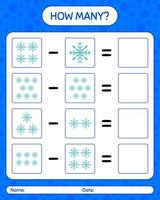 How many counting game with snowman. worksheet for preschool kids, kids activity sheet vector