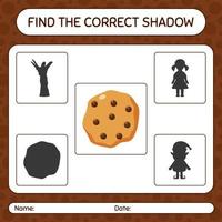 encuentra el juego de sombras correcto con cookie. hoja de trabajo para niños en edad preescolar, hoja de actividades para niños vector