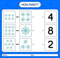 How many counting game with snowman. worksheet for preschool kids, kids activity sheet vector