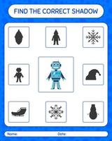 Find the correct shadows game with robot toy. worksheet for preschool kids, kids activity sheet vector