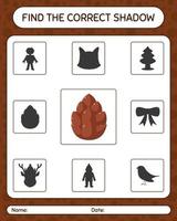 Find the correct shadows game with pine cone. worksheet for preschool kids, kids activity sheet vector