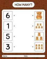 How many counting game with teddy bear. worksheet for preschool kids, kids activity sheet vector