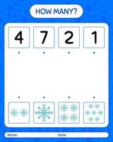 How many counting game with snowman. worksheet for preschool kids, kids activity sheet vector