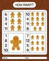 How many counting game with gingerbread cookie. worksheet for preschool kids, kids activity sheet vector