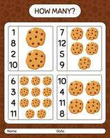 How many counting game with cookie. worksheet for preschool kids, kids activity sheet vector