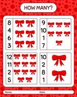 How many counting game with ribbon. worksheet for preschool kids, kids activity sheet vector