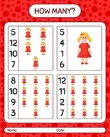 How many counting game with doll. worksheet for preschool kids, kids activity sheet vector