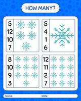 How many counting game with snowman. worksheet for preschool kids, kids activity sheet vector