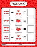 How many counting game with marshmallow on hot chocolate. worksheet for preschool kids, kids activity sheet vector