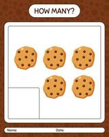 How many counting game with cookie. worksheet for preschool kids, kids activity sheet vector