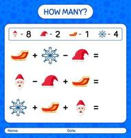 How many counting game with christmas icon. worksheet for preschool kids, kids activity sheet vector