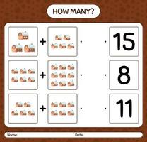 How many counting game with house. worksheet for preschool kids, kids activity sheet vector