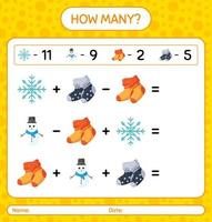 How many counting game with christmas icon. worksheet for preschool kids, kids activity sheet vector