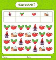 How many counting game with christmas icon. worksheet for preschool kids, kids activity sheet vector