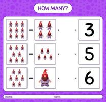 How many counting game with gnome. worksheet for preschool kids, kids activity sheet vector