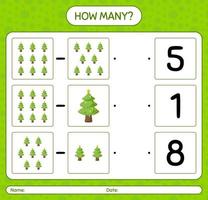 How many counting game with christmas tree. worksheet for preschool kids, kids activity sheet vector