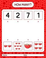 How many counting game with marshmallow on hot chocolate. worksheet for preschool kids, kids activity sheet vector