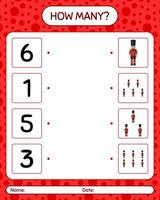 How many counting game with nutcracker. worksheet for preschool kids, kids activity sheet vector