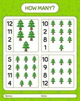 How many counting game with pine tree. worksheet for preschool kids, kids activity sheet vector