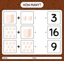 How many counting game with marshmallow. worksheet for preschool kids, kids activity sheet vector