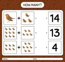 How many counting game with robin bird. worksheet for preschool kids, kids activity sheet vector