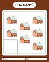 How many counting game with house. worksheet for preschool kids, kids activity sheet vector