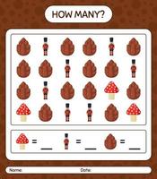 How many counting game with christmas icon. worksheet for preschool kids, kids activity sheet vector