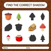 encuentra el juego de sombras correcto con el icono de navidad. hoja de trabajo para niños en edad preescolar, hoja de actividades para niños vector