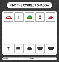 encuentra el juego de sombras correcto con el icono de navidad. hoja de trabajo para niños en edad preescolar, hoja de actividades para niños vector