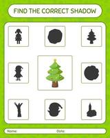 Find the correct shadows game with christmas tree. worksheet for preschool kids, kids activity sheet vector