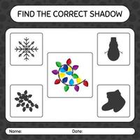 Find the correct shadows game with string light. worksheet for preschool kids, kids activity sheet vector