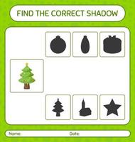Find the correct shadows game with christmas tree. worksheet for preschool kids, kids activity sheet vector