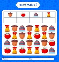 How many counting game with christmas icon. worksheet for preschool kids, kids activity sheet vector