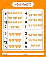 How many counting game with glove. worksheet for preschool kids, kids activity sheet vector