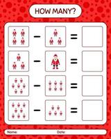 How many counting game with , santa claus. worksheet for preschool kids, kids activity sheet vector